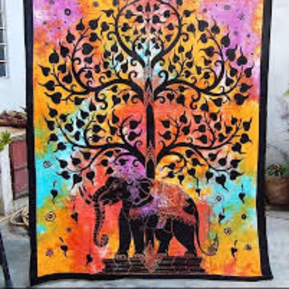 Gorgeous Tie-Dye Effect Elephant Bohemian Tree of Life Boho Tapestry Hanging NEW - Picture 2 of 5